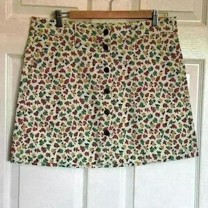 J Crew Mercantile Cotton Denim Style Floral A line Skirt Button Front Skirt 8